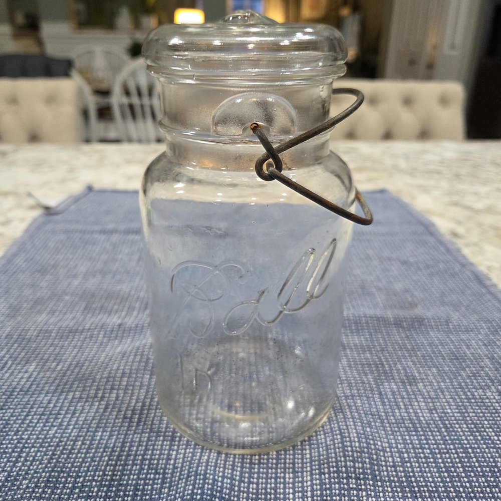 Vintage Ball Ideal 3 Clear Glass Jar with Wire Bail